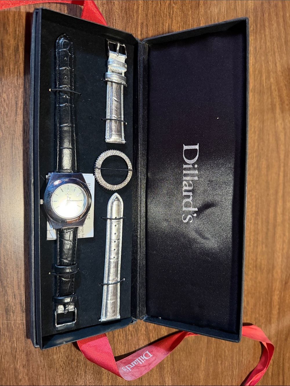 Dillard's Women's Black and Silver Interchangeable Bracelet Watch Set